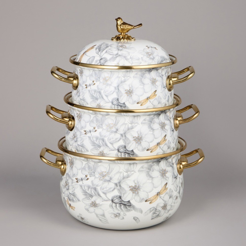 Набор кастрюль agness эмалированных серия "яблоневый сад", 6пр. 2,1л, 2,8л и 3,8л (950-606)