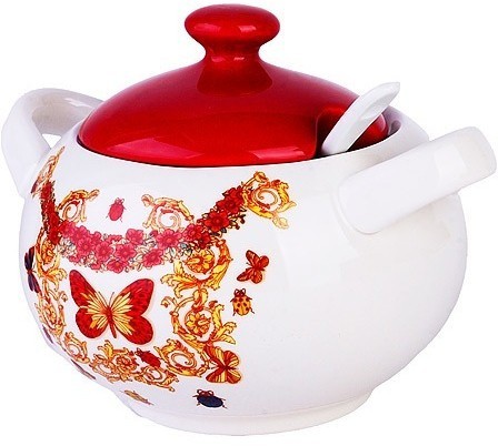 Сахарница с крышкой 375 мл с ложкой Романтика LORAINE (30778)