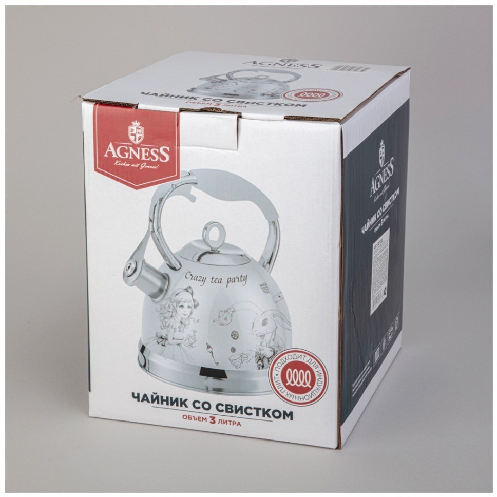 Чайник agness со свистком, 3л, индукцион. капсул. дно (907-263)