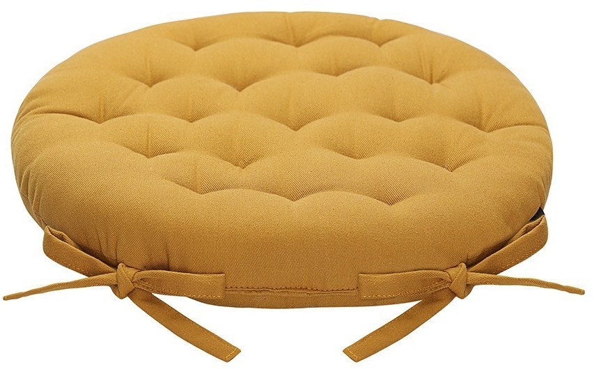 Подушка на стул круглая из хлопка цвета карри из коллекции essential, 35 см (77456)