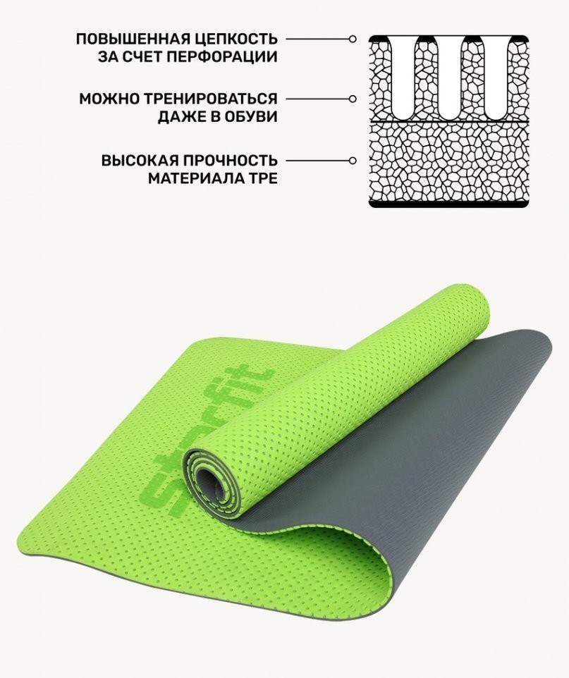 Коврик для фитнеса FM-202, TPE перфорированный, 173x61x0,6 см, ярко-зеленый (1041673)