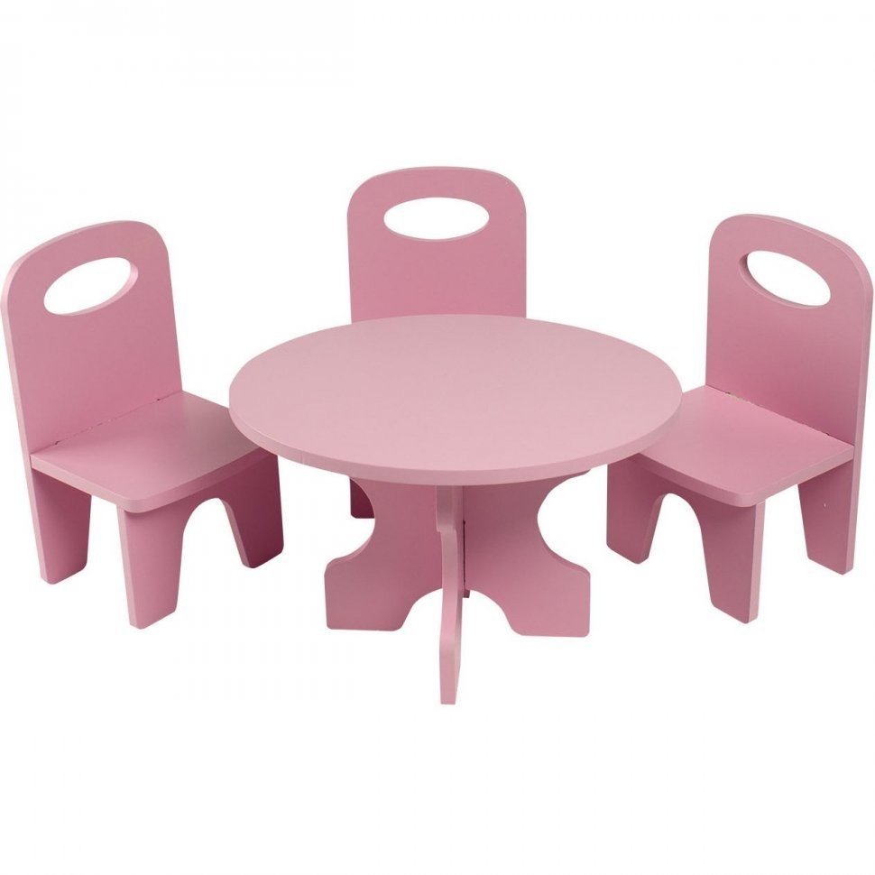 Набор мебели для кукол "Классика": стол + стулья, цвет: розовый (PFD120-38)