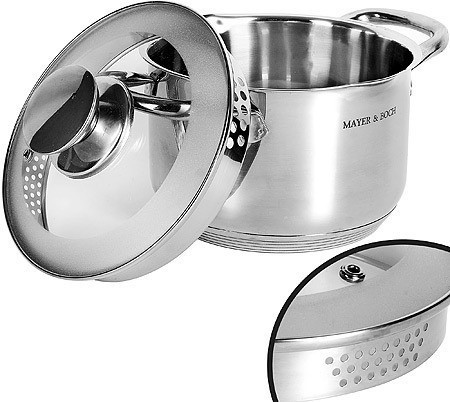 Кастрюля с крышкой 5 л с носиком для слива из нержавеющей стали MAYER BOCH (31001)