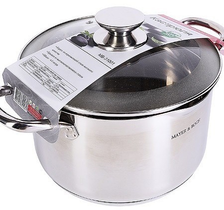 Кастрюля с крышкой 5 л с носиком для слива из нержавеющей стали MAYER BOCH (31001)