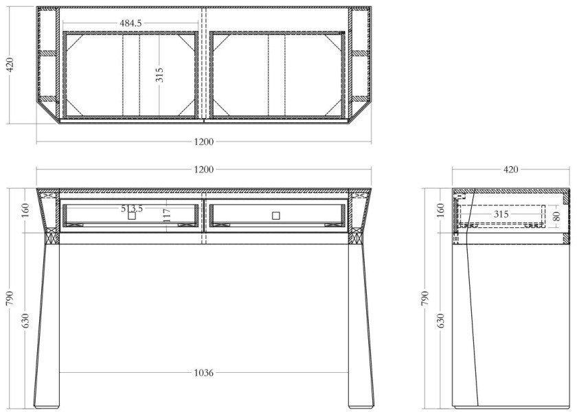 Консоль 2 ящика с золотистой отделкой 120*42*79см (TT-00006823)