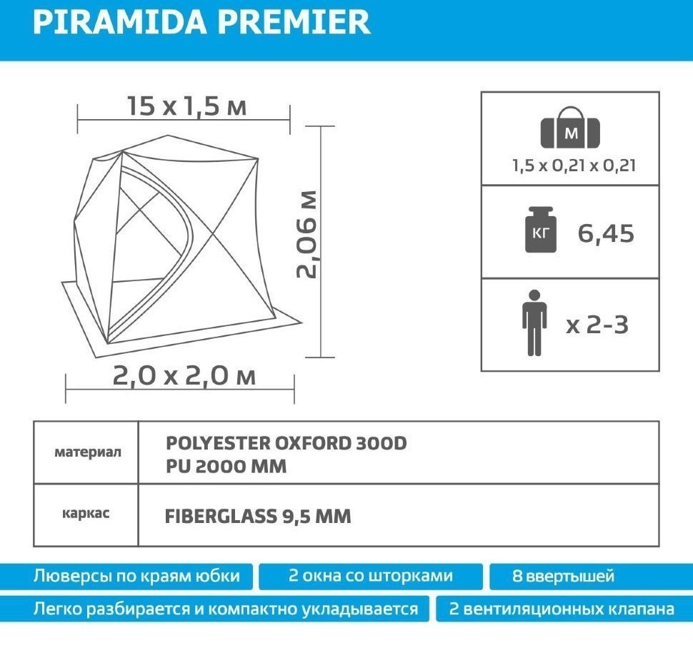 Палатка для зимней рыбалки Premier Piramida 2,0х2,0 (PR-ISP-200YG) (71753)