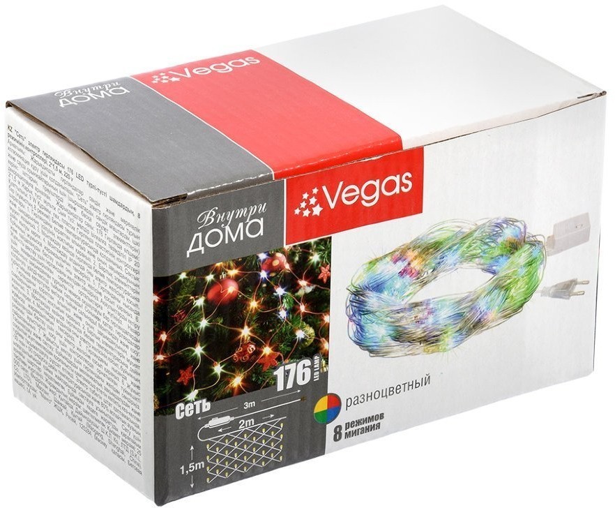 Светодиодная гирлянда для дома (мультиколор) Vegas Сеть 176 LED, 1,5х1,5 м, 220V 55073 (69148)