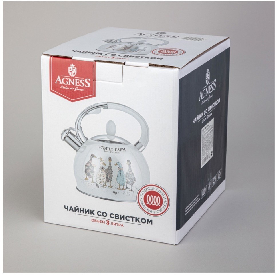 Чайник agness со свистком, 3л, индукцион. капсул. дно (907-264)