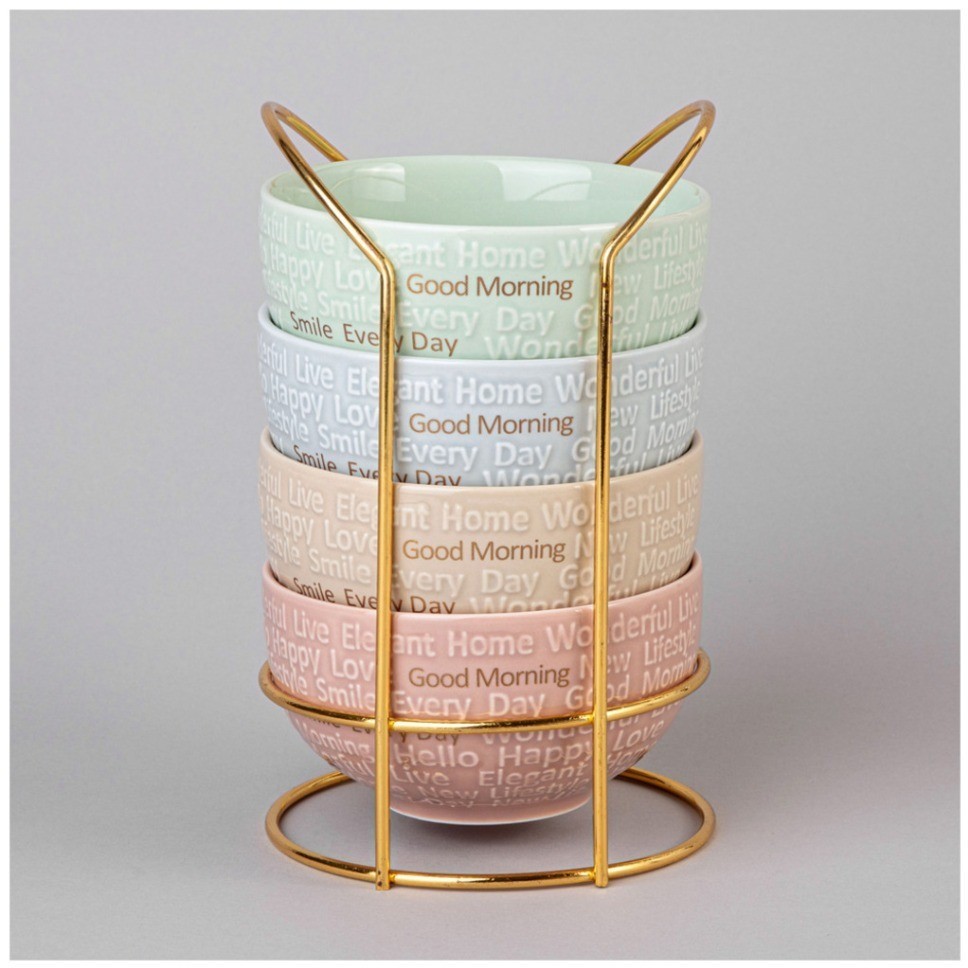 Набор салатников lefard "good morning" на металл. подставке 4 шт. 11.5*6 см 330 мл микс цветов (42-534)