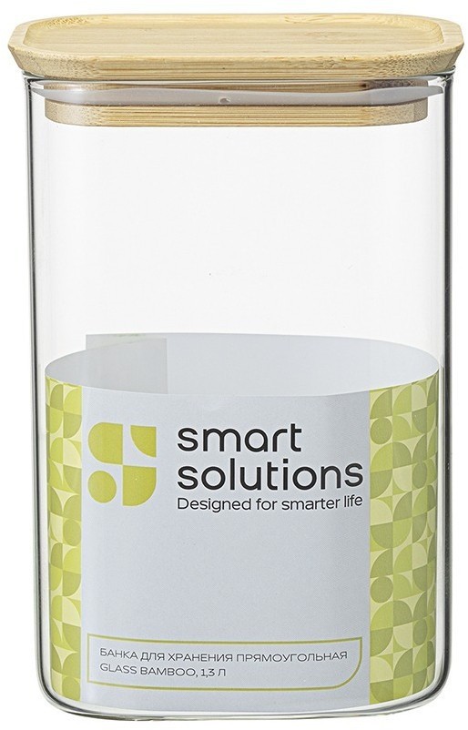 Банка для хранения прямоугольная glass bamboo, 1,3 л (77505)