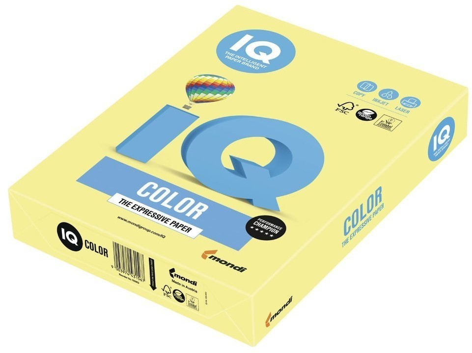 Бумага цветная для принтера IQ Color А4, 160 г/м2, 250 листов, лимонно-желтая, ZG34 (65424)