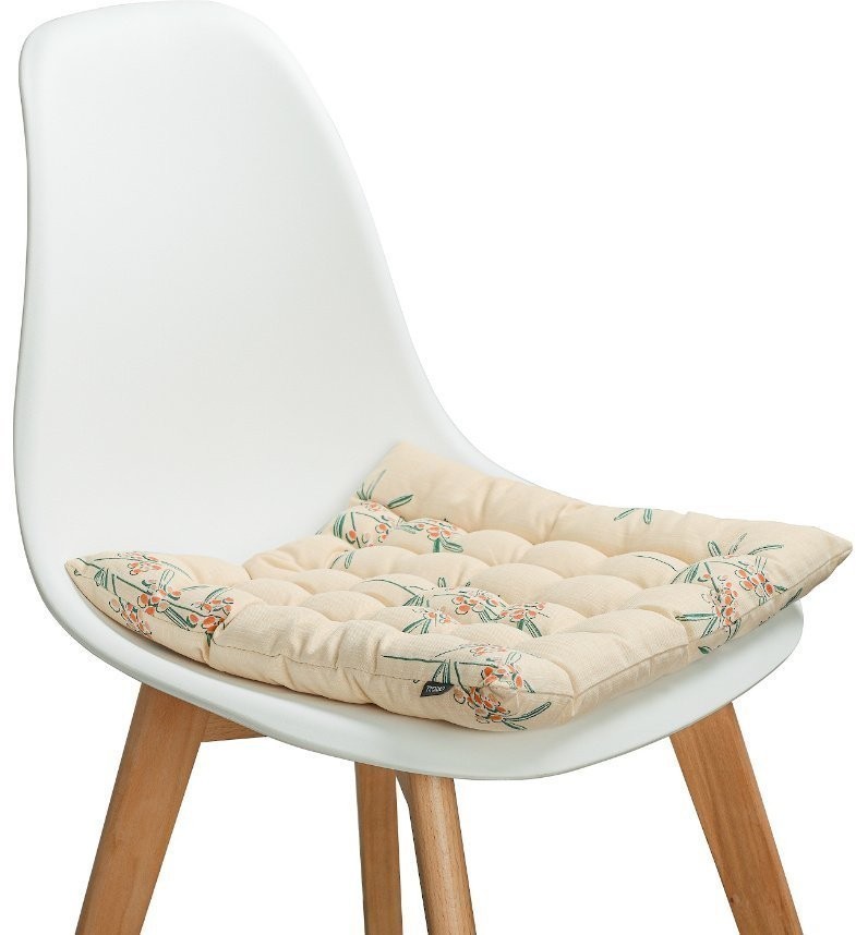 Подушка на стул стеганая из хлопка с графичным принтом Обед рябинника из коллекции russian north, 40х40 см (67723)