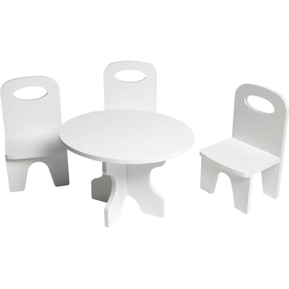 Набор мебели для кукол "Классика": стол + стулья, цвет: белый (PFD120-37)