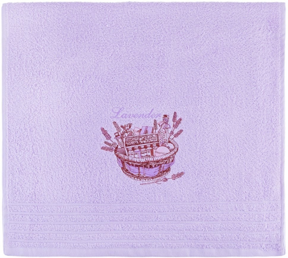 Полотенце махровое "лаванда",50*90 см. ,сиреневый, вышивка, 100% хлопок SANTALINO (850-330-53)