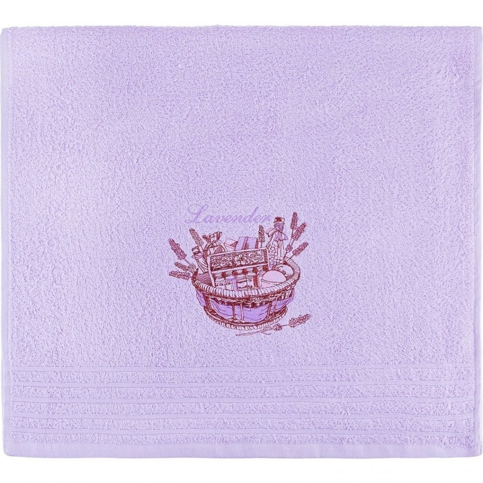 Полотенце махровое "лаванда",50*90 см. ,сиреневый, вышивка, 100% хлопок SANTALINO (850-330-53)