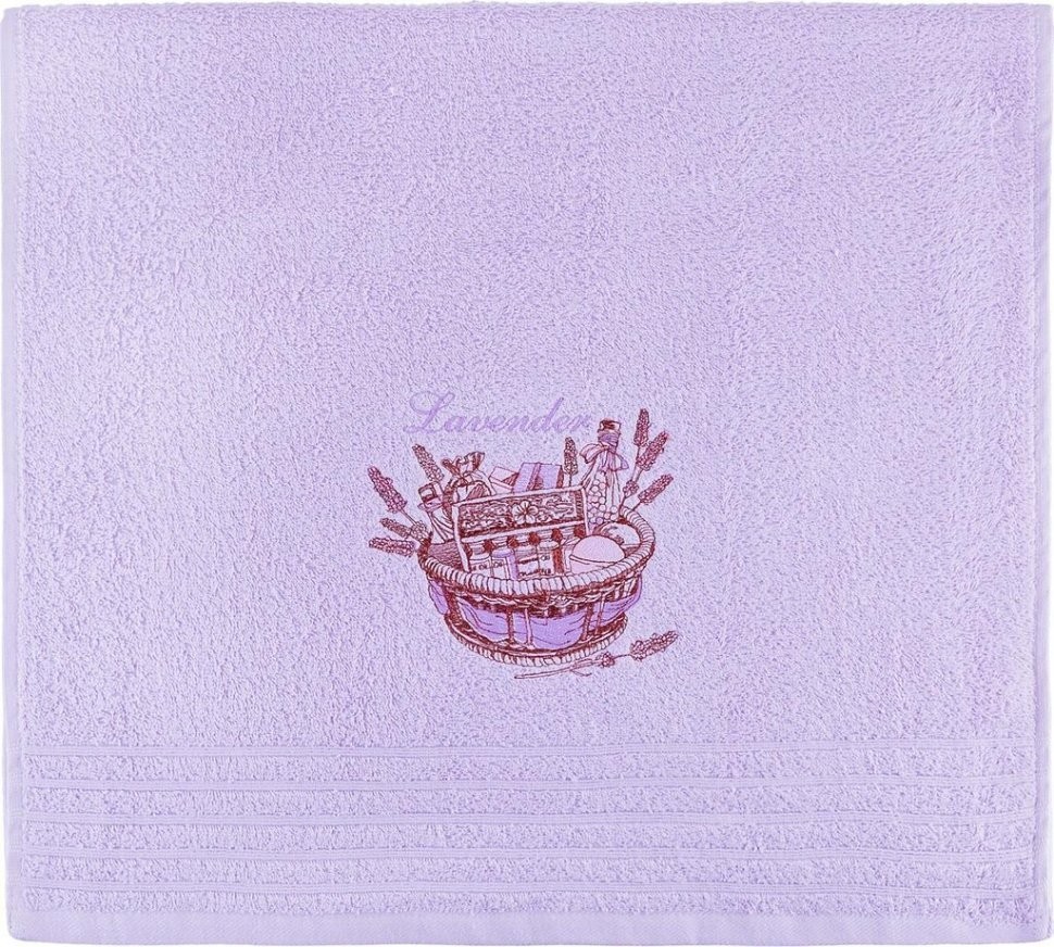 Полотенце махровое "лаванда",50*90 см. ,сиреневый, вышивка, 100% хлопок SANTALINO (850-330-53)