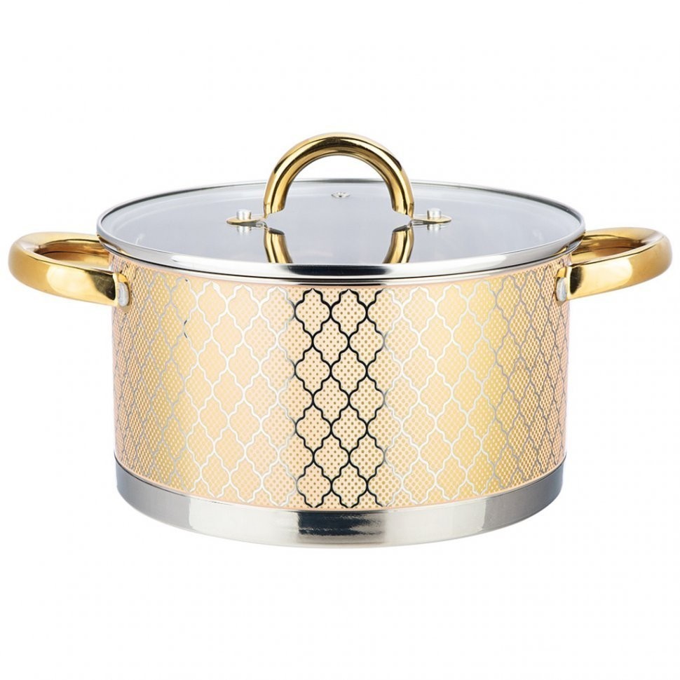 Кастрюля agness "феерия" стеклянная крышка, индукция, нерж.сталь,4,6 л 22х12 см (916-329)