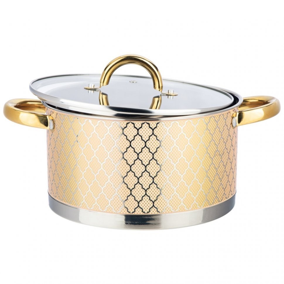 Кастрюля agness "феерия" стеклянная крышка, индукция, нерж.сталь,4,6 л 22х12 см (916-329)