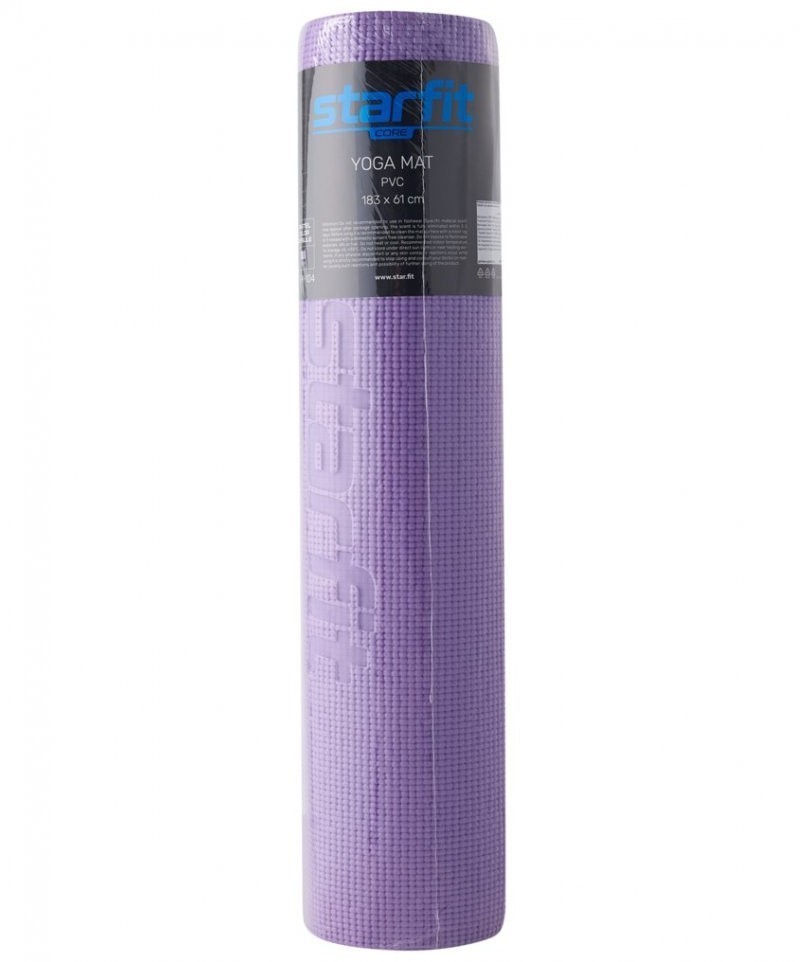 Коврик для йоги и фитнеса FM-104, PVC, 183x61x0,8 см, фиолетовый пастель (1005321)
