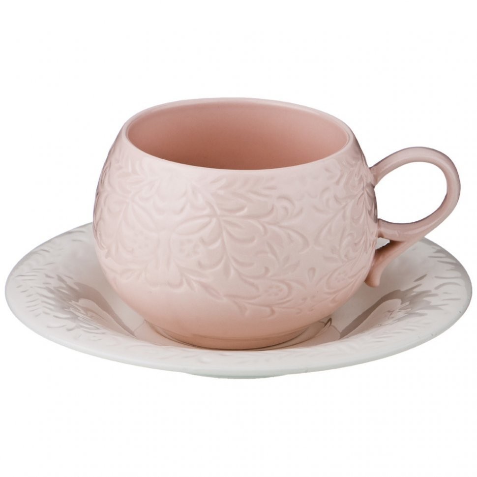 Чайный набор на 6 персон 12 пр. 200 мл на метал.подставке "розовый" Lefard (374-056)