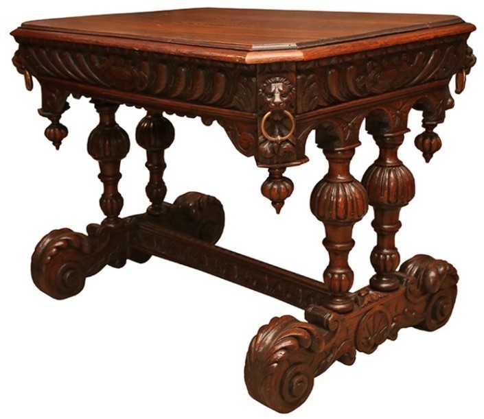 Стол Ренессанс XIX век DM-RenaissenceDesk, дуб, mahogany, ROOMERS ANTIQUE