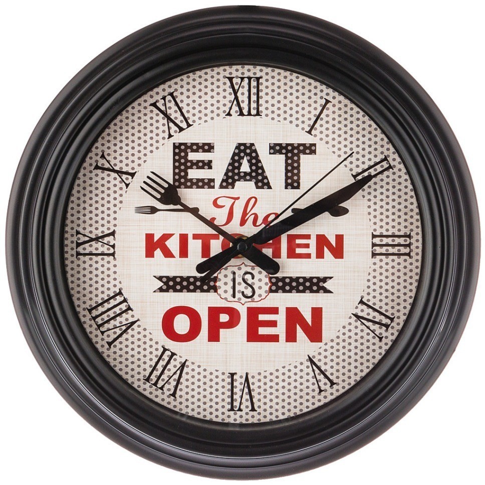 Часы настенные кварцевые "chef kitchen"  диаметр=31 см. диаметр циферблата=22,5 см. цвет:черный (кор Lefard (220-377)