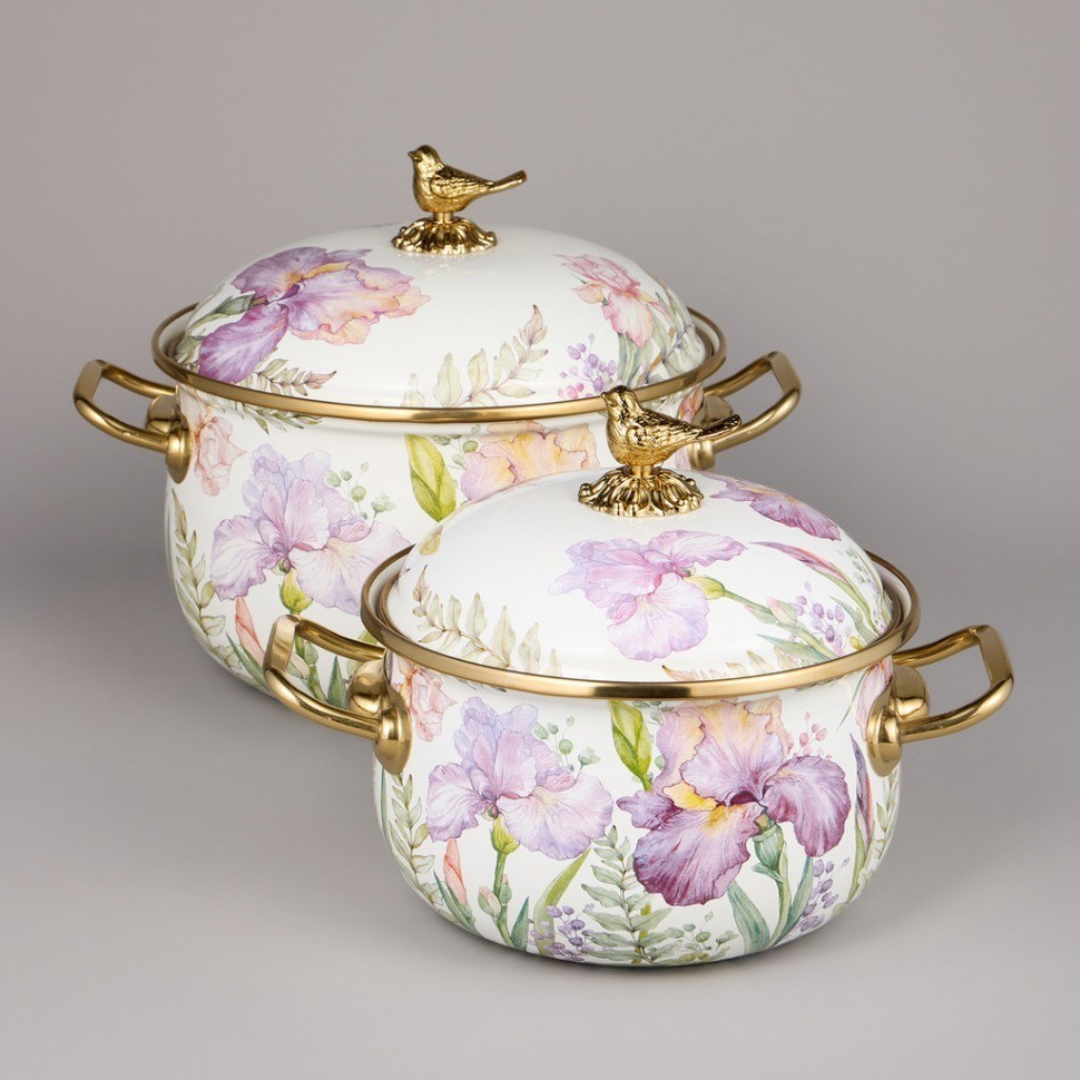 Набор кастрюль agness эмалированных серия "irises", 4пр. 2,1л и 3,8л (950-603)