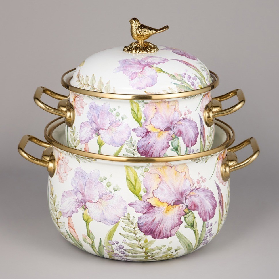 Набор кастрюль agness эмалированных серия "irises", 4пр. 2,1л и 3,8л (950-603)