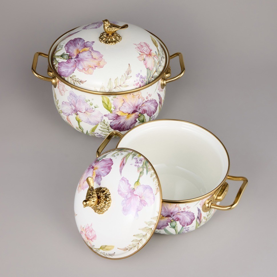 Набор кастрюль agness эмалированных серия "irises", 4пр. 2,1л и 3,8л (950-603)