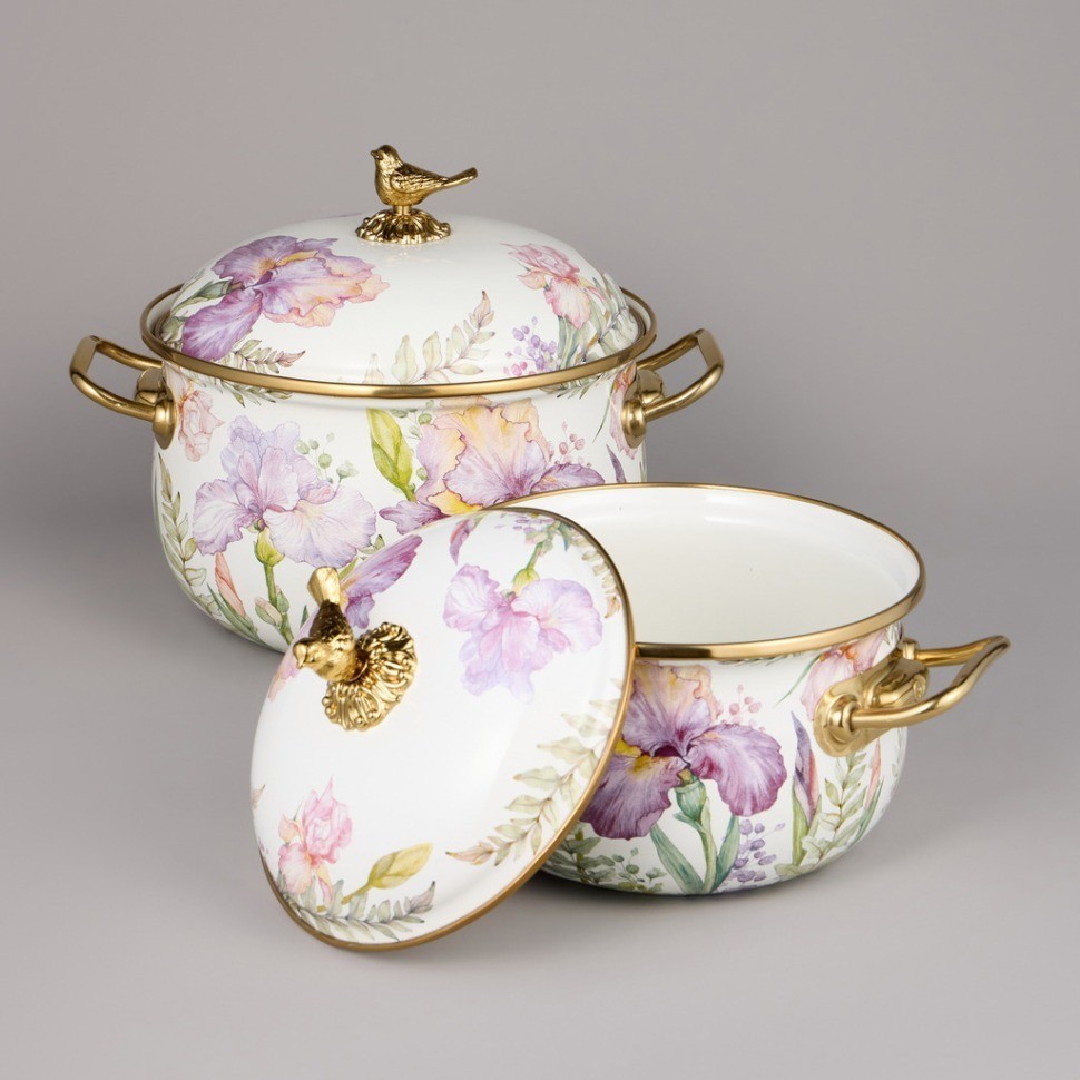 Набор кастрюль agness эмалированных серия "irises", 4пр. 2,1л и 3,8л (950-603)