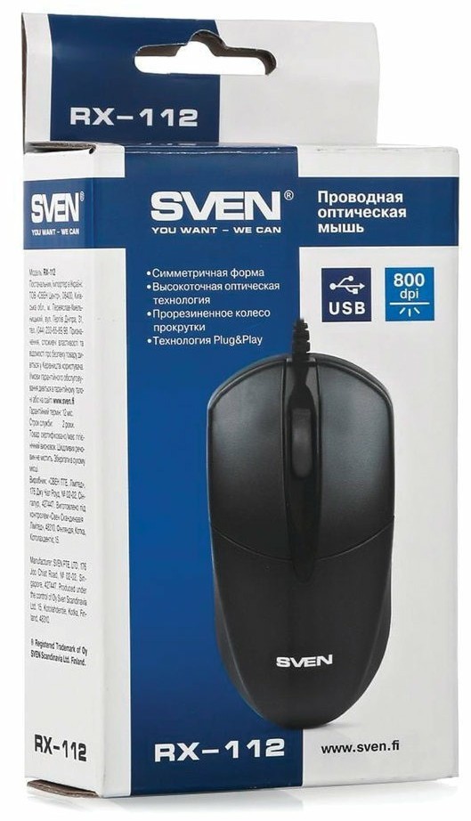 Мышь проводная оптическая USB Sven RX-112 (SV-03200112UB) (2) (67106)