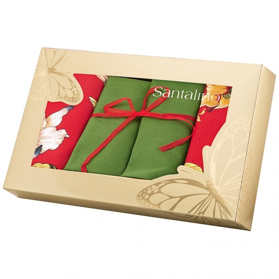 Набор салфеток из 4-х шт "парадиз",40х40см ,красный/зелёный, хлопок 100% SANTALINO (850-823-8)