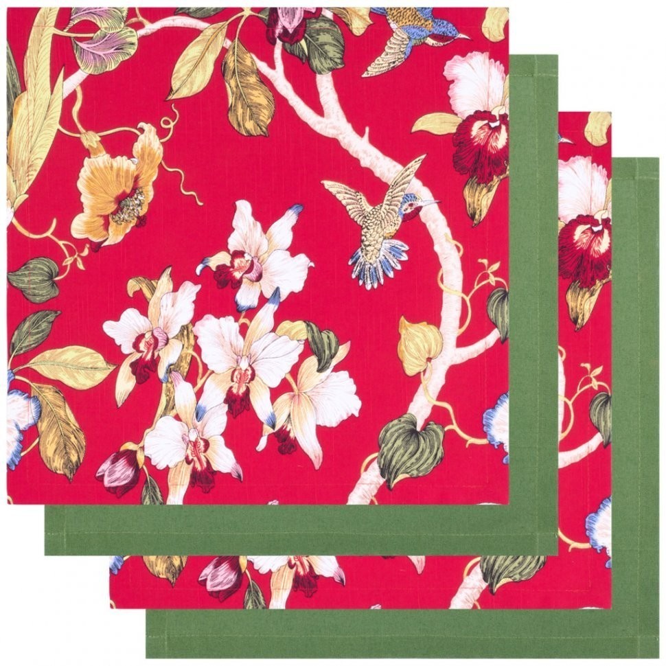 Набор салфеток из 4-х шт "парадиз",40х40см ,красный/зелёный, хлопок 100% SANTALINO (850-823-8)