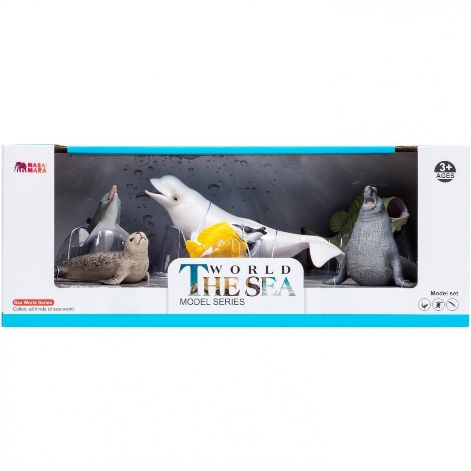Фигурки игрушки серии "Мир морских животных": Белуха, тюлень, дельфин, рыба-лиса, морской слон, окунь (набор из 6 фигурок животных) (ММ203-019)