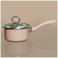 Ковш эмалир.со стеклянной крышкой с эффектом металлик серия &quot;deluxe&quot; цв:розовый 1,1 л. 14х8,5 см Agness (901-100)