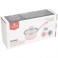 Ковш эмалир.со стеклянной крышкой с эффектом металлик серия &quot;deluxe&quot; цв:розовый 1,1 л. 14х8,5 см Agness (901-100)