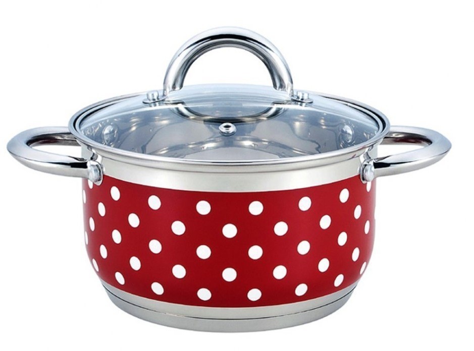 Кастрюля со стеклянной крышкой agness "горошек" нерж. сталь 4,7 л диаметр=22 см высота=12 см (кор=4ш (937-703)