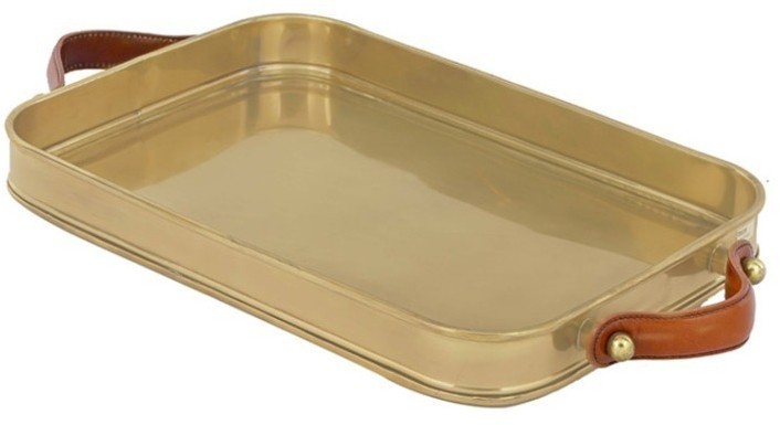 Поднос B639, сталь, кожа, Antique brass, ROOMERS FURNITURE