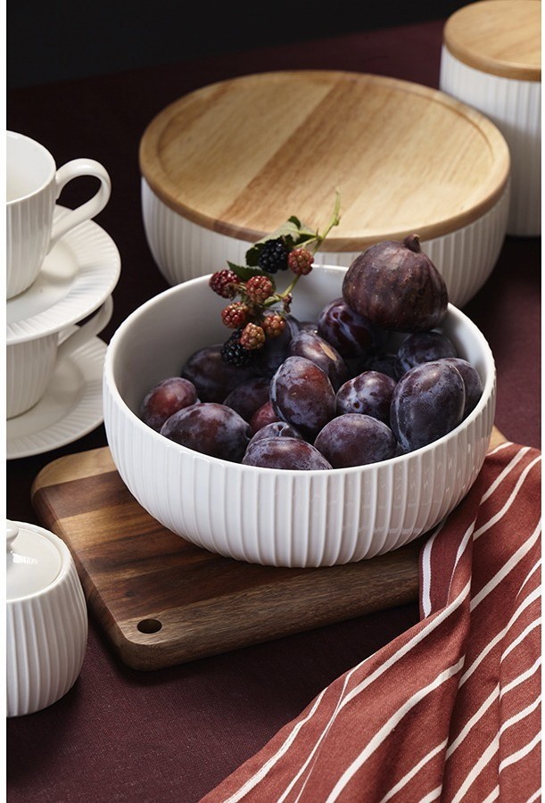 Салатник с крышкой из каучукового дерева soft ripples, dual glazing, D22 см (75892)