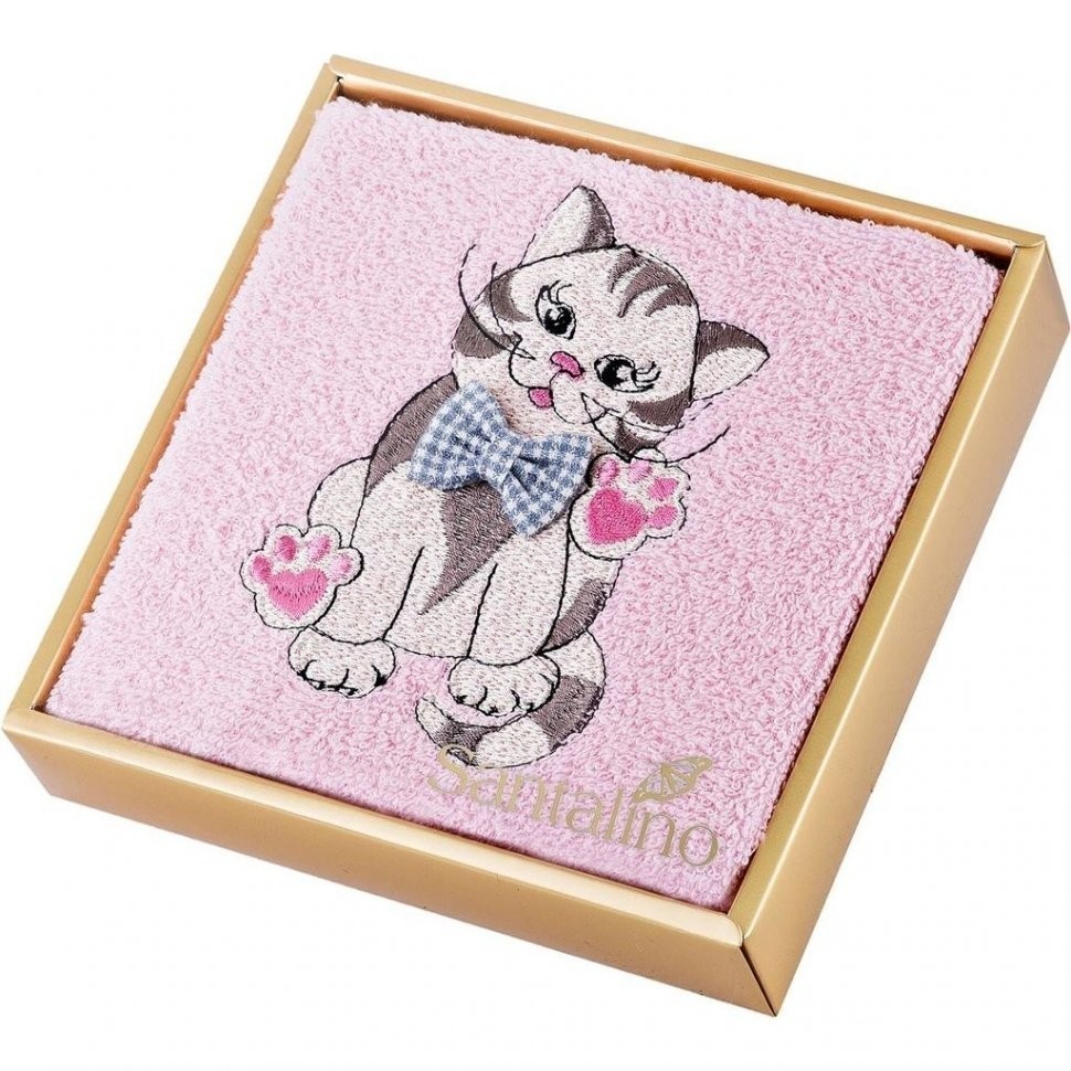 Полотенце "барсик" 40*70 см. махра, розовый, вышивка, 100% хлопок 400гр\м SANTALINO (850-330-52)