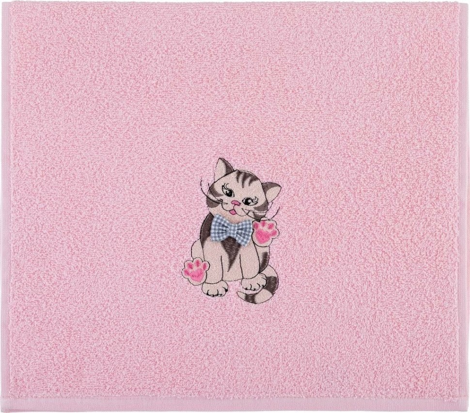 Полотенце "барсик" 40*70 см. махра, розовый, вышивка, 100% хлопок 400гр\м SANTALINO (850-330-52)