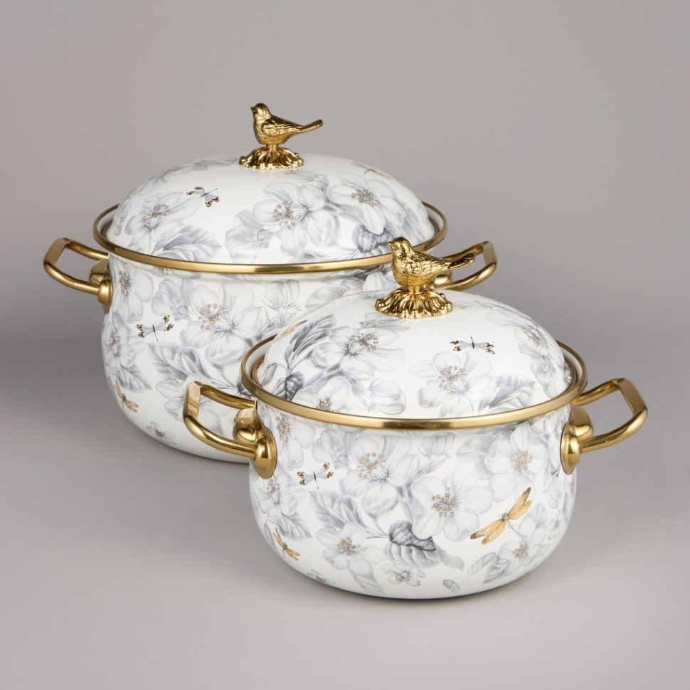 Набор кастрюль agness эмалированных серия "яблоневый сад", 4пр. 2,1л и 3,8л (950-602)