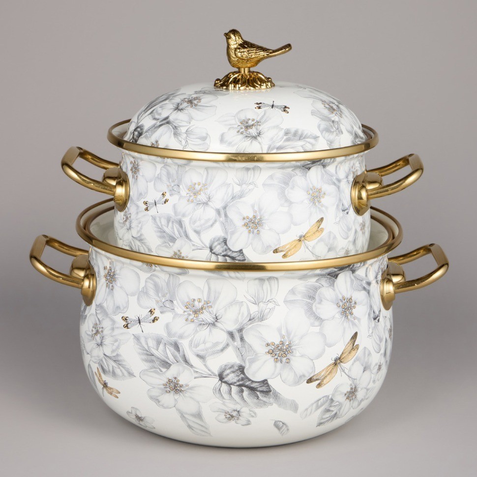 Набор кастрюль agness эмалированных серия "яблоневый сад", 4пр. 2,1л и 3,8л (950-602)