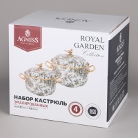 Набор кастрюль agness эмалированных серия &quot;яблоневый сад&quot;, 4пр. 2,1л и 3,8л (950-602)