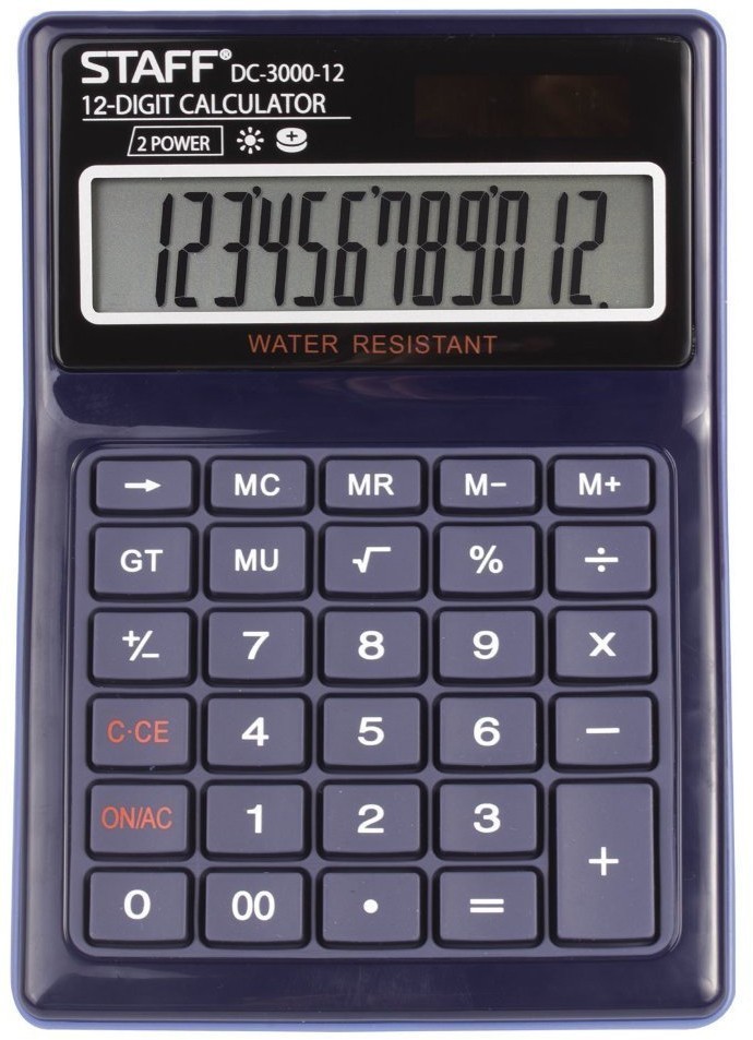 Калькулятор настольный водонепроницаемый Staff PLUS DC-3000-12 12 разрядов 250424 (64939)