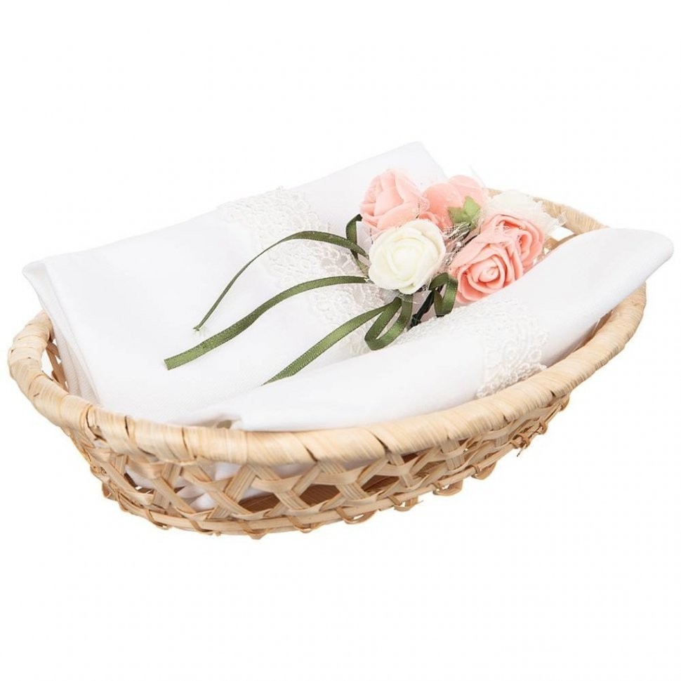 Набор салфеток из 2-х шт в корзине "ассоль" 40х40см  белый, х/б 100%, кружево SANTALINO (850-840-82)