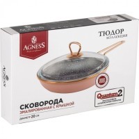 Сковорода agness эмалированная со стекл. крышкой и антипригар. &quot;мраморным&quot; покрытием, 20см Agness (950-226)