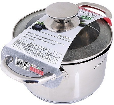 Кастрюля с крышкой 2 л с носиком для слива из нержавеющей стали MAYER BOCH (30999)