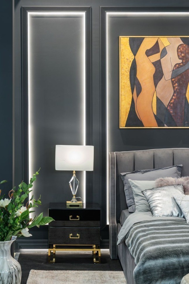 Тумба c  2-мя ящиками черная/золото 55*40*58см (TT-00003624)