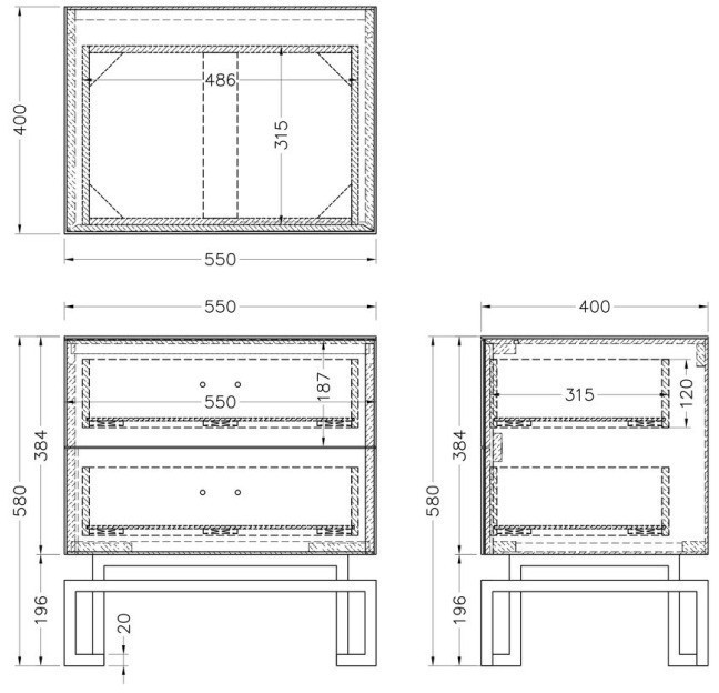 Тумба c  2-мя ящиками черная/золото 55*40*58см (TT-00003624)